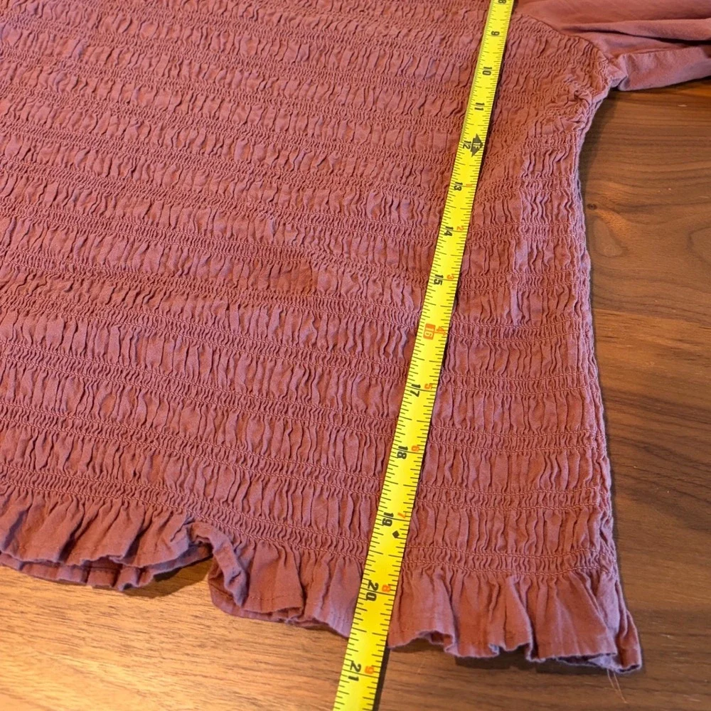Madewell Smocked Top Women M Pink Long Sleeve Puff Square Neck Boho Romantic
